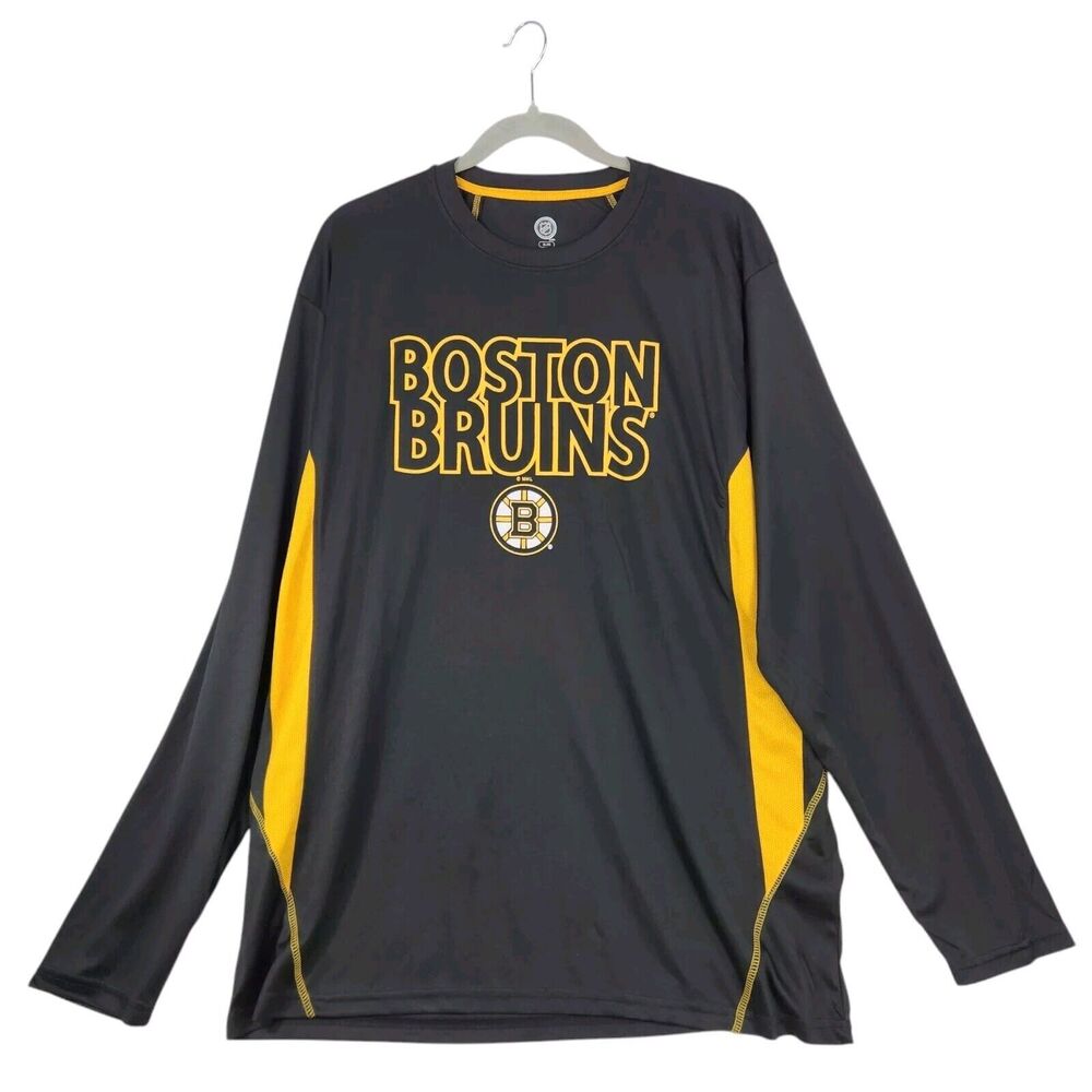 NEW‎ Official NHL Boston Bruins Shirt Jersey XL Black Long Sleeve Spell Out Logo